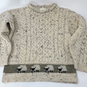 Kids Aran Country Cream Knit Sweater with Sheep Design 100% Merino Wool